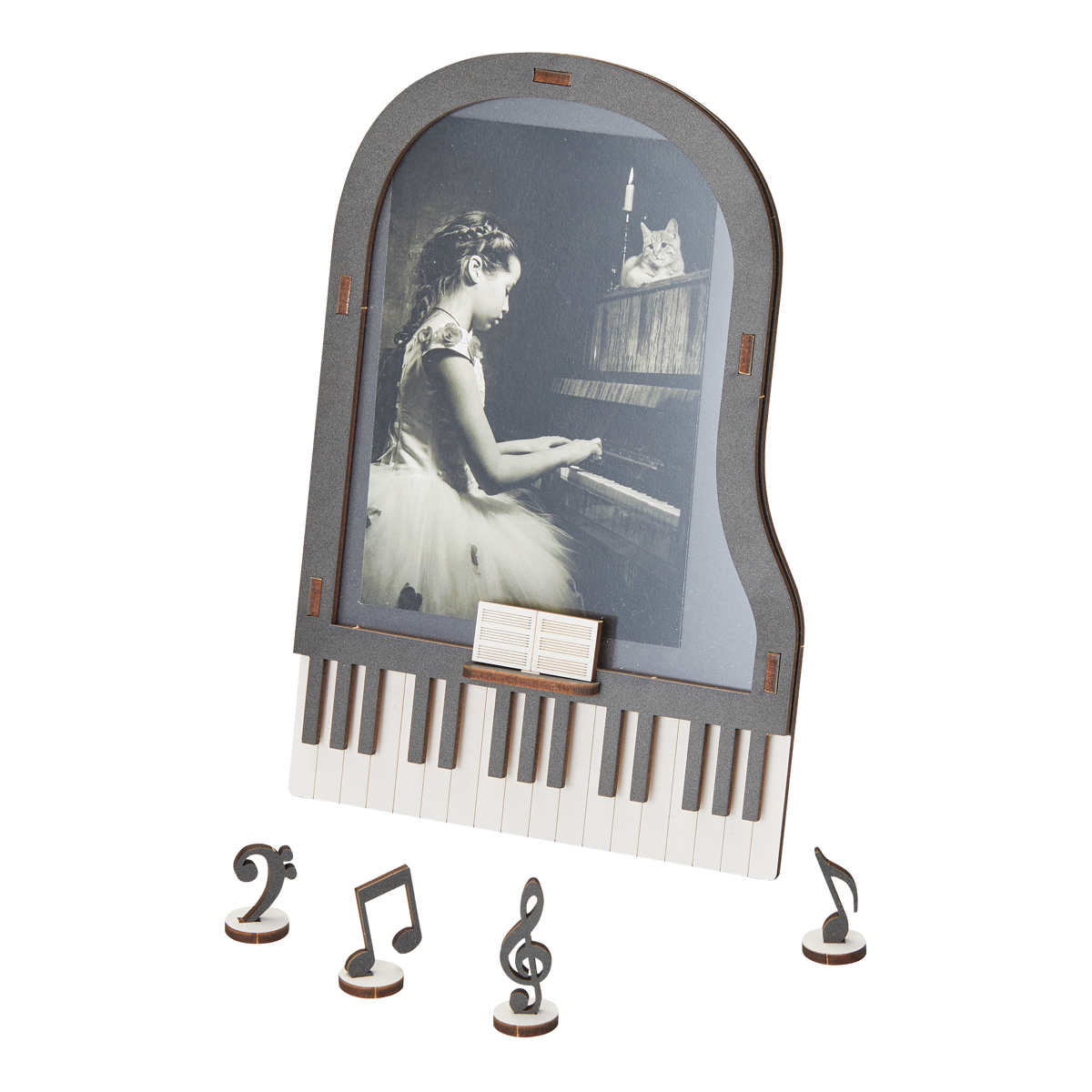 フォトフレーム ピアノパズル 組み立て （ 写真立て ピアノ フォトスタンド 写真 フレーム 額 木製 パズル おしゃれ 置き型 壁掛け クラフト 雑貨 飾る インテリア 玄関 作品 額縁 イラスト ニッチ トイレ 縦 横 ）