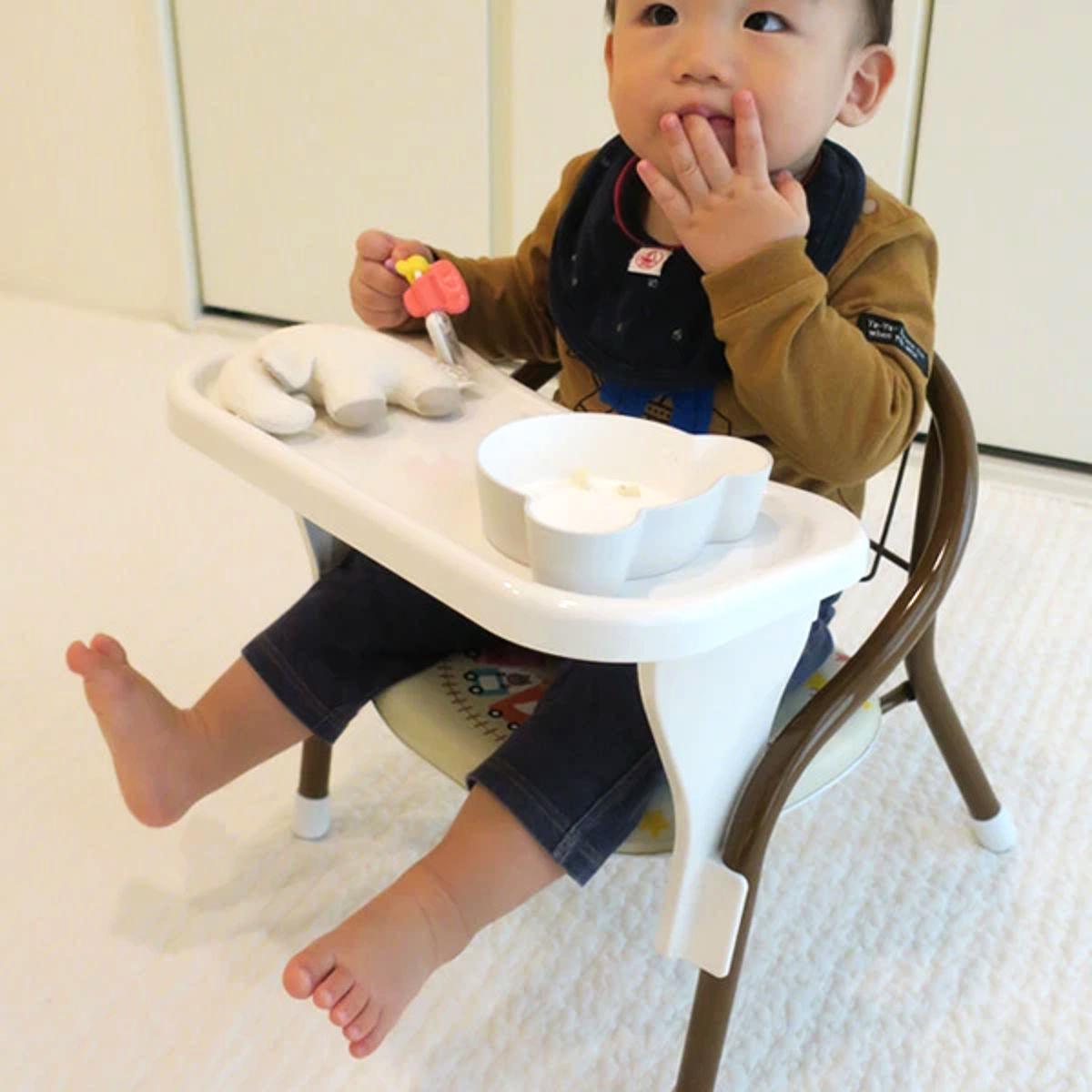 豆イス用テーブル N ミニチェア用テーブル 日本製 （ 机 テーブル 設置 豆いす ミニチェア ベビーチェア 用 簡単 子供用机 キッズテーブル 豆椅子 後付け 白 ホワイト ）
