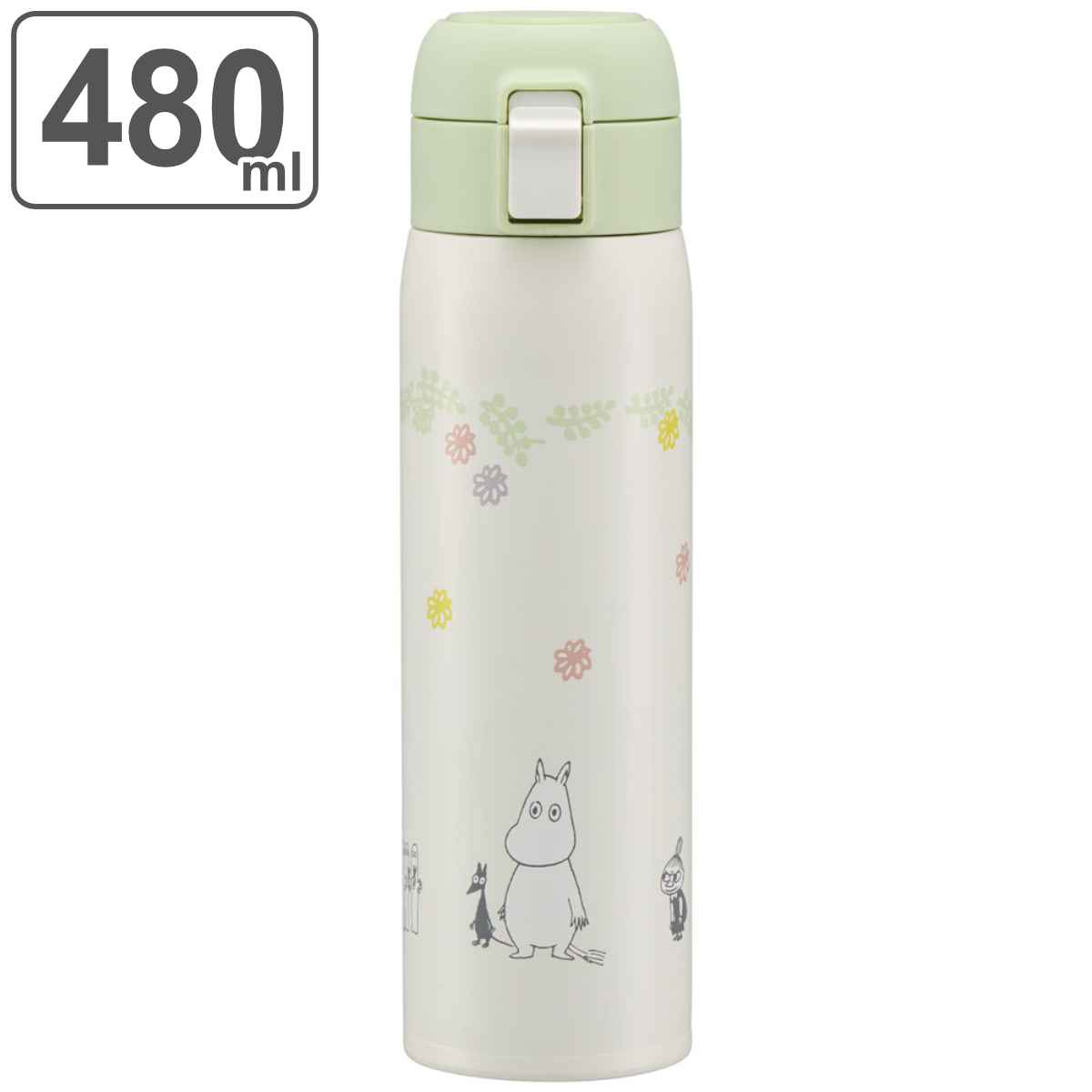 水筒 480ml ステンレス 直飲み ワンタッチ ムーミン （ MOOMIN 保温 保冷 ワンプッシュ ステンレスボトル キャップロック設計 真空二重構造 直のみ 広口 マグ ボトル マグボトル ダイレクトボトル 大人 子供 ）