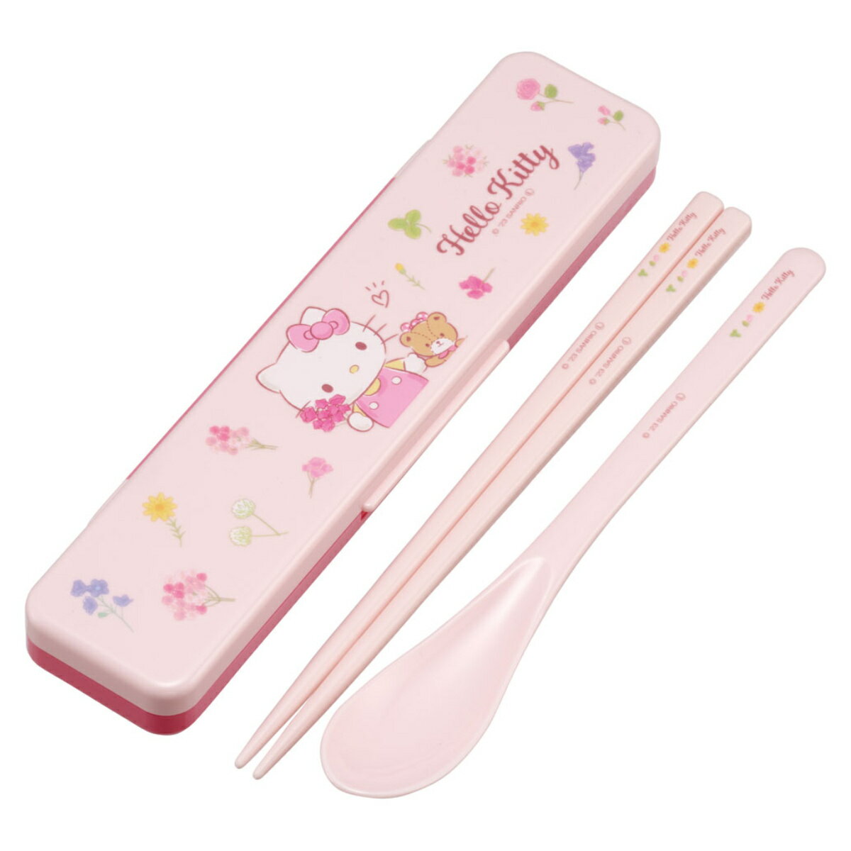 コンビセット 抗菌コンビセット KTフラワーリース ( キティ 食洗機対応 18センチ お箸 音の鳴らない カトラリー 抗菌 日本製 食洗機OK カトラリーセッ...