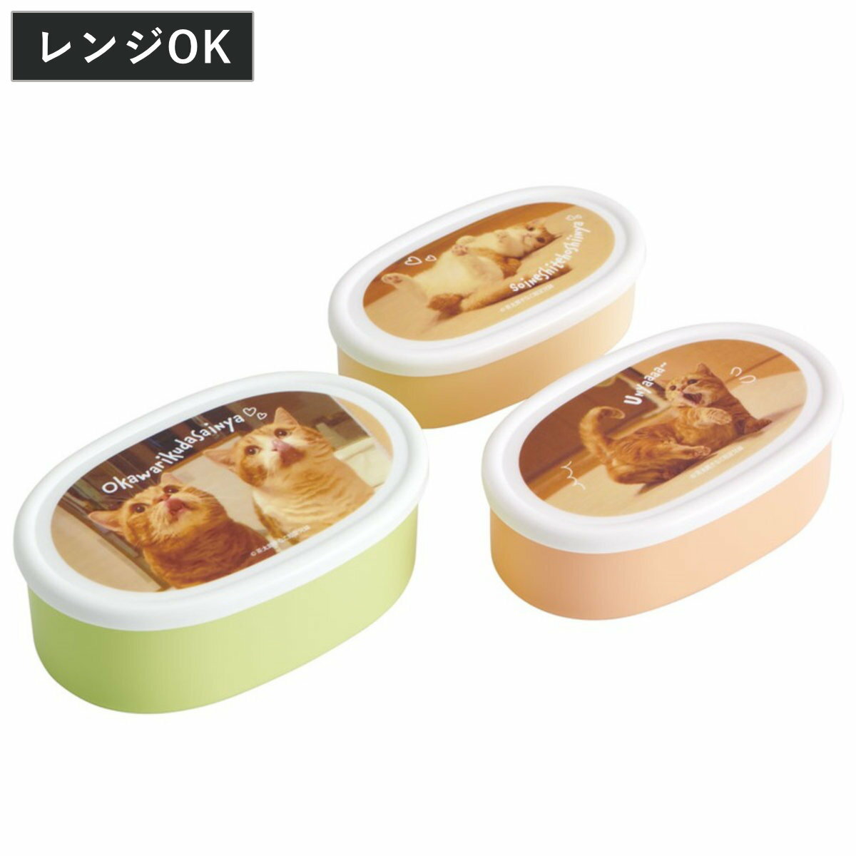 弁当箱 3個セット 抗菌入子式シール容器 茶太郎ときなこ ( ネコ レンジ対応 保存容器 シール容器 ランチボックス 抗菌 日本製 レンジOK 弁当 お弁当 抗...