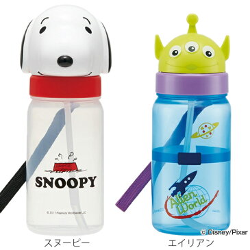 水筒 ストロー プラスチック ダイカットストロー式 ウォーターボトル 350ml キャラクター 子供 （ ストロー付き 幼稚園 保育園 キッズ ストロー付き水筒 ストラップ付き 幼児 ベビー グッズ スケーター PBS3STD ）