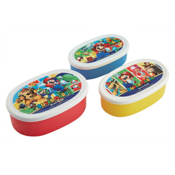 お弁当箱 抗菌 シール容器 3個入 スーパーマリオブラザーズ 子供 （ マリオ ランチボックス デザートケース 弁当箱 レンジ対応 キャラクター キッズ 入れ子式 フルーツケース 果物ケース レンジOK 400ml 280ml 180ml AG 抗菌加工 ）のサムネイル