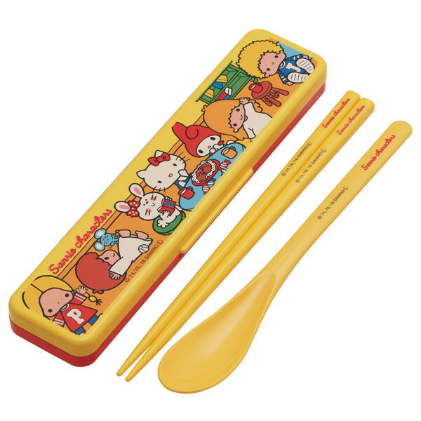 ■在庫限り・入荷なし■ コンビセット 箸・スプーン サンリオ キャラクターズ70s 音の鳴らないクッション付 18cm （ 子供用お箸 食洗機対応 はし スプーン ハシ 音が鳴らない キティ KITTY サンリオ ）のサムネイル