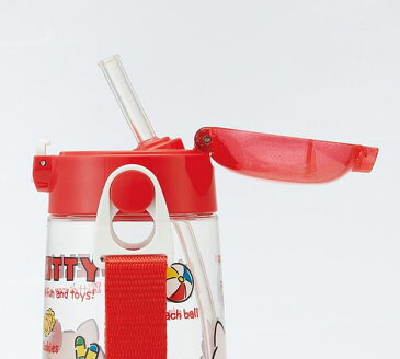 水筒 子供用 ハローキティ ギンガムチェック ストローホッパー ワンプッシュボトル プラスチック製 480ml ( 軽量 プラスチック ストロー 子供用水筒 ダイレクトボトル マグボトル すいとう 直飲み 透明 クリア キティちゃん )