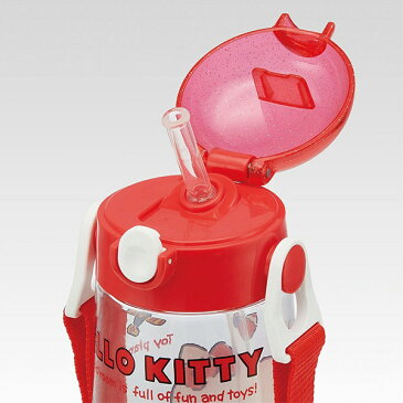 水筒 子供用 ハローキティ ギンガムチェック ストローホッパー ワンプッシュボトル プラスチック製 480ml ( 軽量 プラスチック ストロー 子供用水筒 ダイレクトボトル マグボトル すいとう 直飲み 透明 クリア キティちゃん )