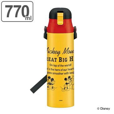 水筒 ミッキーマウス 直飲み ワンプッシュステンレスボトル 770ml ミッキーチアフル ( ステンレスボトル 保冷 超軽量 コンパクト ロック付 ダイレクトボトル マグボトル ステンレス ミッキー ディズニー キャラクター )