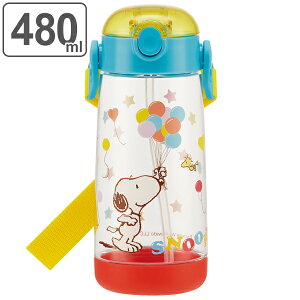 水筒 ストローホッパー ワンプッシュボトル スヌーピー 子供 プラスチック製 480ml （ 軽量 幼稚園 保育園 プラスチック ストロー 子供用水筒 ダイレクトボトル マグボトル すいとう 直飲み 透明 クリア SNOOPY snoopy 子供用 ）