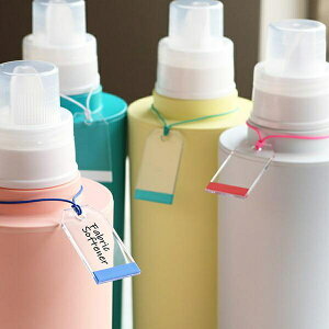 ランドリープレート クリア 洗剤用プレート 4枚セット ( タグ プレート 洗剤ボトル 掛ける 書ける 区別 色分け 4色 ボトル おしゃれ 洗濯用品 ボトル用 ディスペンサー用 )