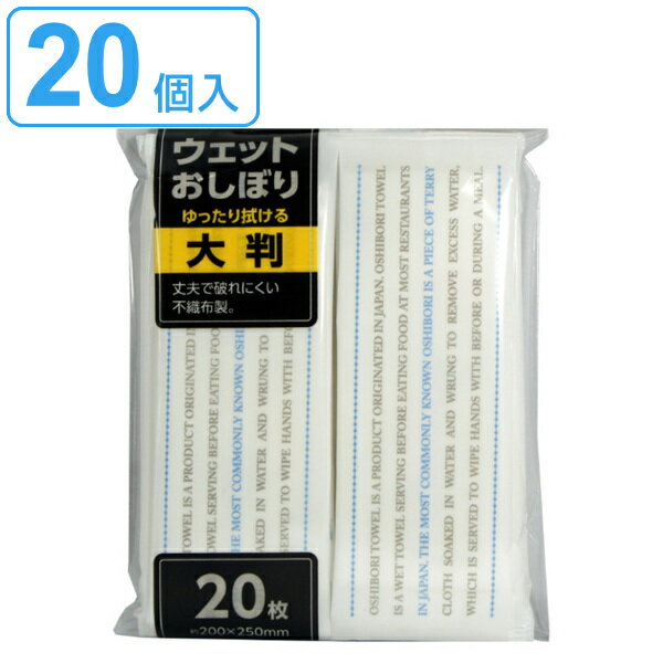 おしぼり 20個入 大判 ウェット （ 丈夫 不織布 使い捨て 使い切り お手拭き お手ふき 飲食店 業務用 消耗品 BBQ バーベキュー アウトドア 行楽 ）