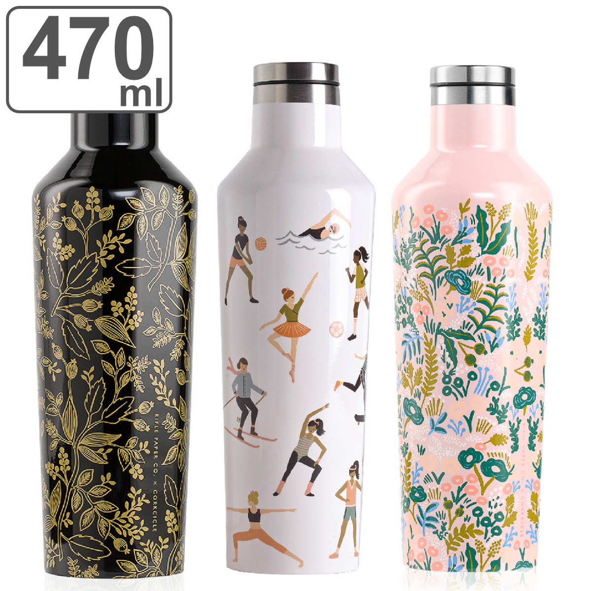 水筒 470ml 保温 保冷 CORKCICLE CANTEEN QUEEN ANNE 16oz （ コークシクル キャンティーン RIFLE PAPER CO. コラボ 直飲み ステンレスボトル スクリュー ダイレクトボトル 大人 おしゃれ ）