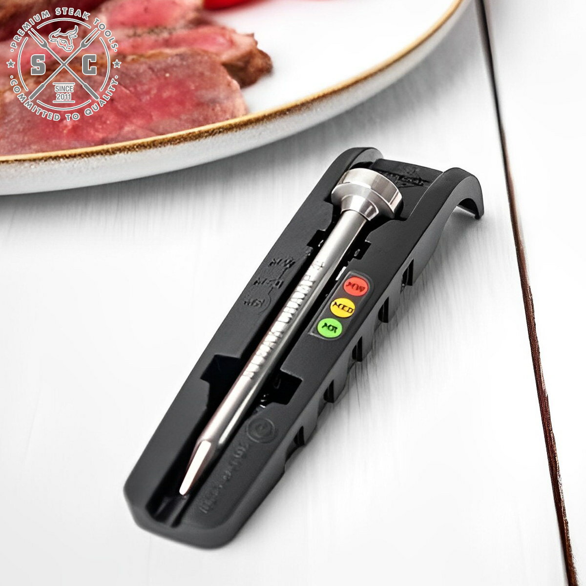 ステーキ STEAK CHAMP 焼き具合 STEAK THERMOMETER 3 COLOR LED （ ステーキ温度計 料理 肉 温度計 焼き加減 耐熱 バーベキュー フライパン オーブン ステーキチャンプ LEDライト 肉用温度計 分厚いステーキ ロースト アウトドア ）