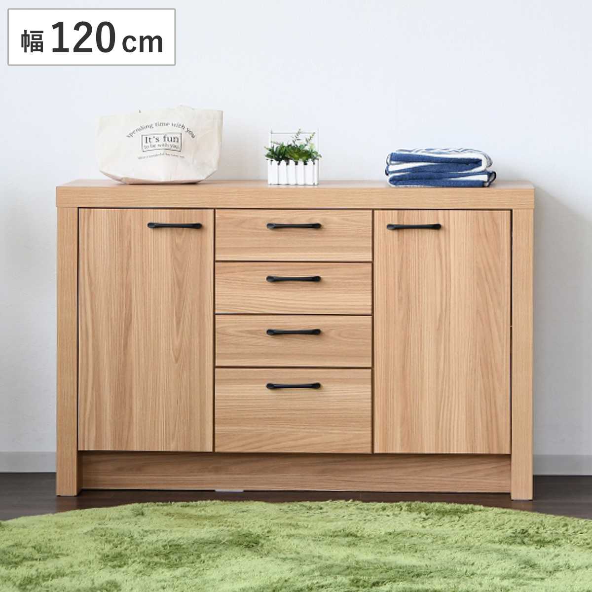 サイドボード オーク柄 ナチュラルデザイン 約幅120cm （ 棚 ラック リビングボード 収納 家具 完成品 ..