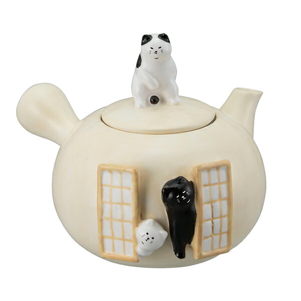 急須 450ml ふてぶてしい猫 磁器製 （ 黒猫 白猫 ぶち猫 和食器 お茶用品 ポット 猫グッズ ）のサムネイル