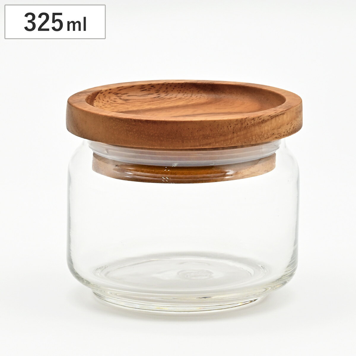 保存容器 ガラスジャー 325ml 天然木 アカシア （ キャニスター 保存瓶 ガラス 木蓋 木製フタ 密閉容器 ガラス保存瓶 びん スタッキング ガラス容器 透明 丸型 お菓子 スパイス 小物入れ おしゃれ ）