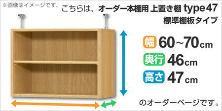 専用 上置き棚 標準棚板 type47 オーダー本棚 奥行46cm 幅60-70cm用 ( 送料無料 オーダーメイド 天井つっぱり 収納ラック 本棚 セミオーダー )