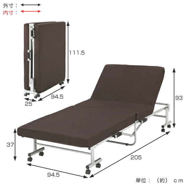 折りたたみベッド　ワンタッチベッド　低反発タイプ （ 送料無料 ベッドフレーム キャスター付き 折り畳み　マットレス付き ）