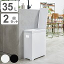 ゴミ箱 35L 同色2個セット シンプルダストボックス スリムオープン （ ごみ箱 35リットル スリム 高さ50cm 2個 セット 分別 キッチン 折りたたみ式 ふた付き 台所 コンパクト 引出し 収納 ホワイト グレー ブラック シンプル ）