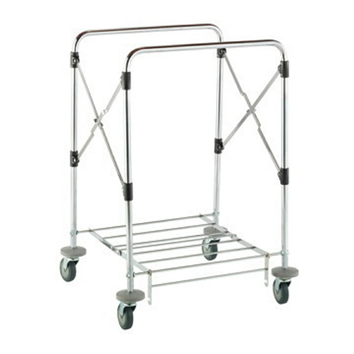 サイズ約 幅72×奥行65.3×高さ99.5（cm）折りたたみ時：厚さ約16cmキャスター：約 直径10cm重量約 9.1kg内容量1台材質スチールパイプにクロームメッキ生産国日本製注意事項※商品ページ内には別の商品を含む画像を使用していま...