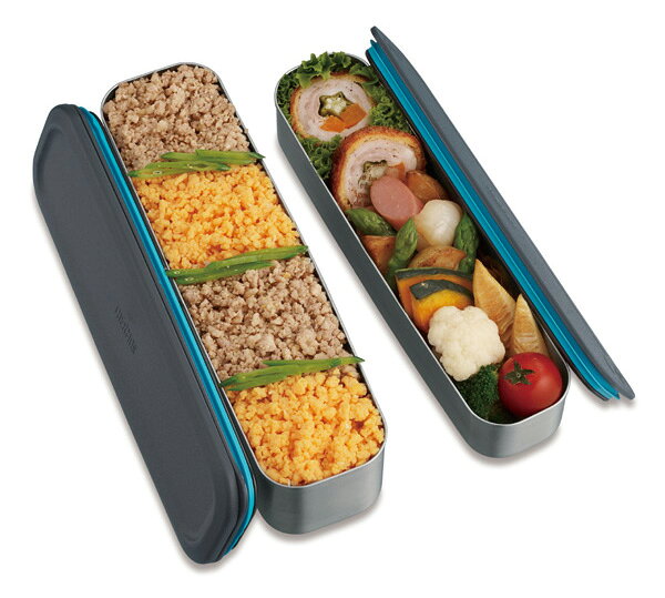 お弁当箱　サーモス(thermos)　フレッシュランチボックス　2段　スリム　ステンレス製　815ml　保冷ケース付き　DSA-802W （ メンズ 保冷 ポーチ付 食洗機対応 バッグ付 黒 メンズ 2段 ベルト付 スリムスクエア 入れ子式 スリム コンパクト ）
