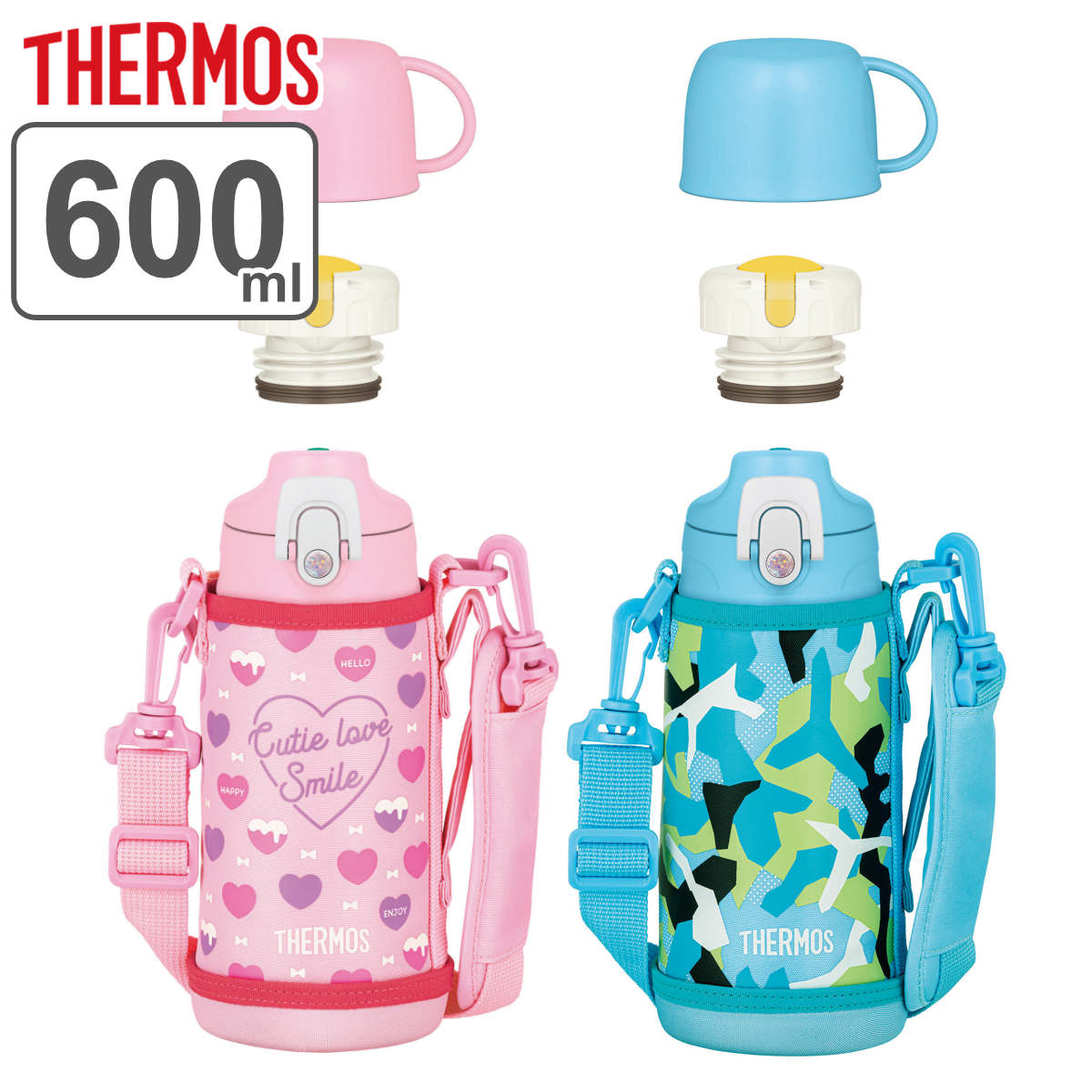 サーモス 水筒 600ml 2way コップ付き 直飲み ステンレス FJJ-601WF （ 送料無料 THERMOS 保温 保冷 子供 ワンタッチ ステンレスボトル 0.6L スポーツドリンク対応 スポーツボトル ダイレクト ボトル コップ飲み キッズ 小学生 ）