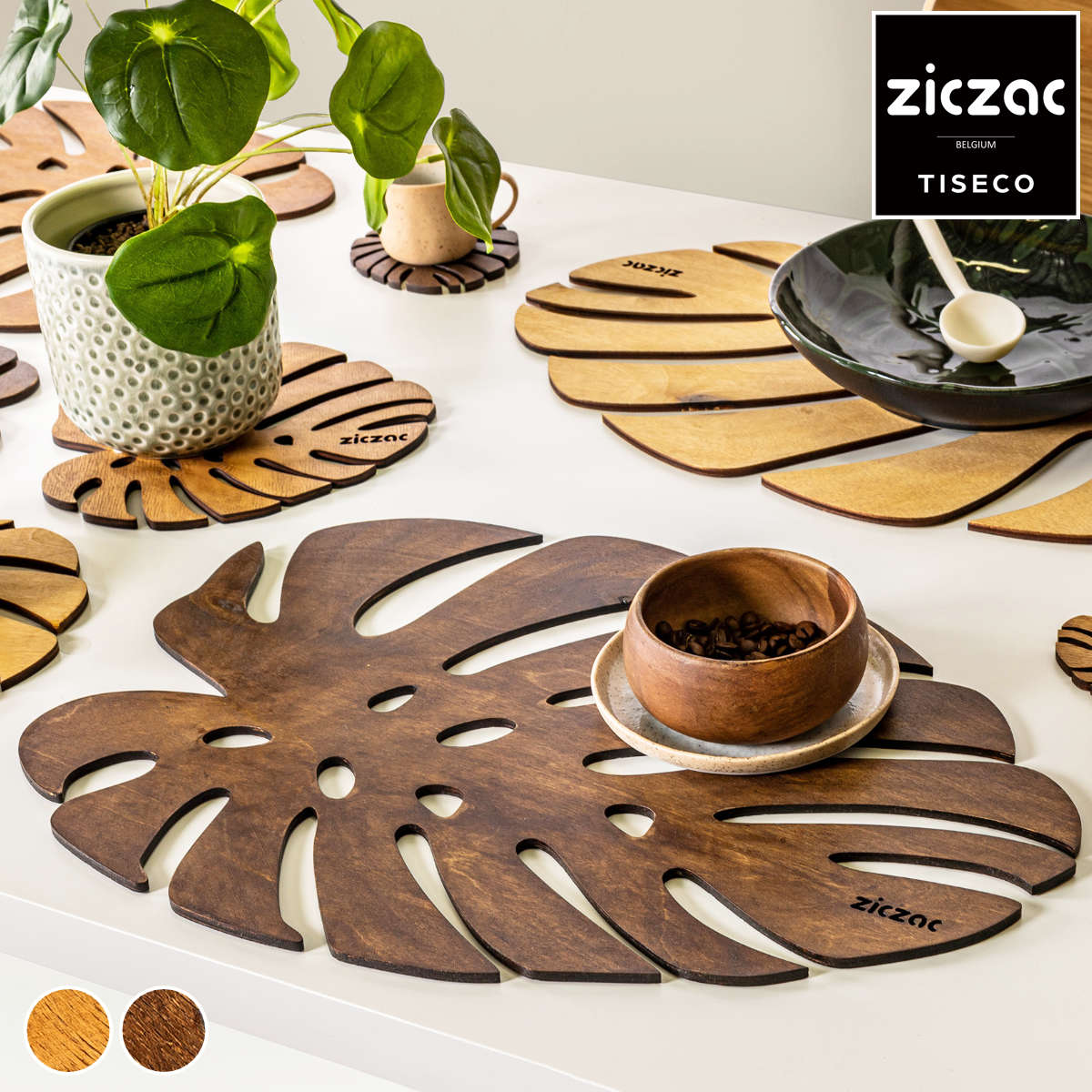 ランチョンマット 木製 ZICZAC BIRCH Placemat Monstera （ 木製マット プレイスマット ランチマット 天然木 木 バーチ材 モンステラ ナチュラル インテリア 45×33cm ）