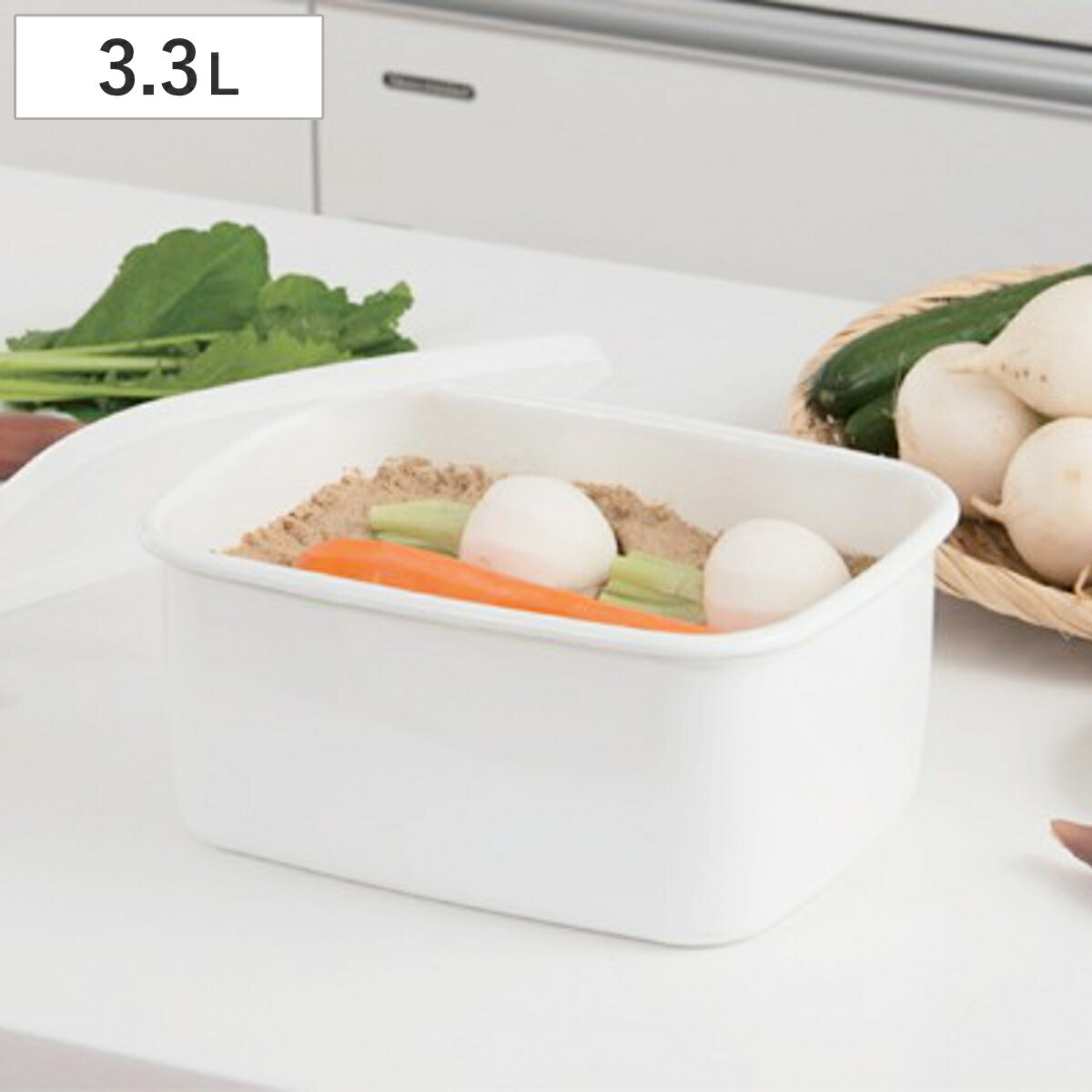 保存容器 ホーロー ぬか漬け ポット 角型 3.3L 琺瑯製 ( 琺瑯容器 ホーロー容器 漬け物容器 ぬけ漬け 糠漬け作り 漬物器 漬物桶 漬け物桶 米びつ 味噌 梅干し 浅漬け キッチン用品 キッチン雑貨 便利グッズ )