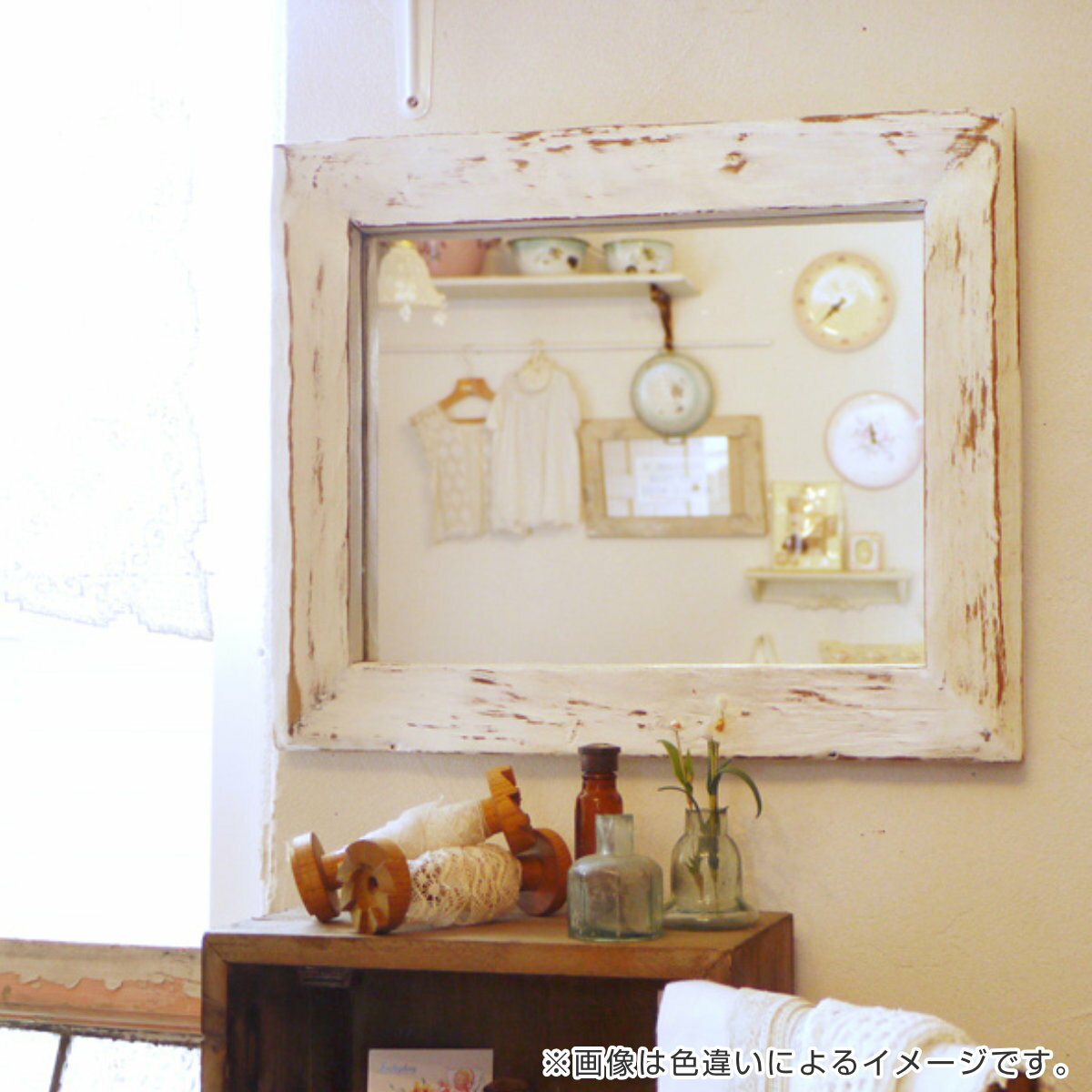 ミラー 幅33cm 廃材 ウッドミラー 木製 ( 送料無料 鏡 壁掛 Lサイズ ウッドフレーム 天然素材 古材 リビング インテリア アンティーク風 ) [2]