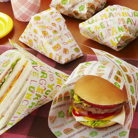 ハンバーガー＆サンドイッチ シート 24枚入 （ 包装紙 ハンバーガー袋 ペーパー ラッピングシート 使い捨て食器 ）