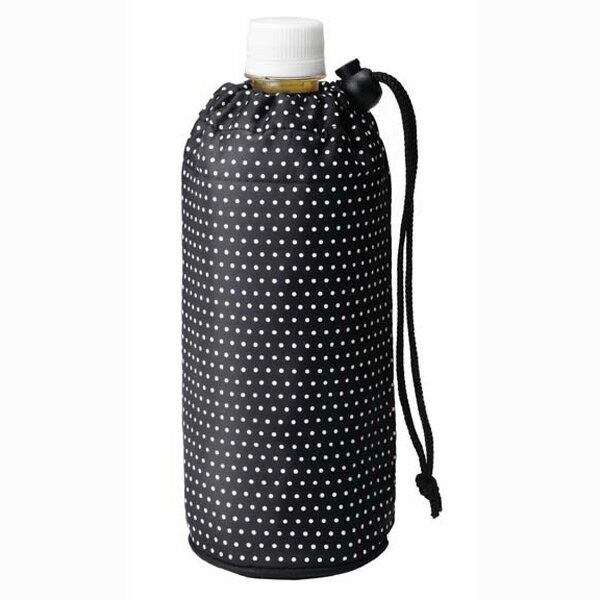 ペットボトルカバー 500ml用 水玉 ブラック （ ペットボトルケース ペットボトルホルダー 保温 保冷 0.5L ボトルカバー ボトルホルダー ストラップ付 ドット柄 黒 ）