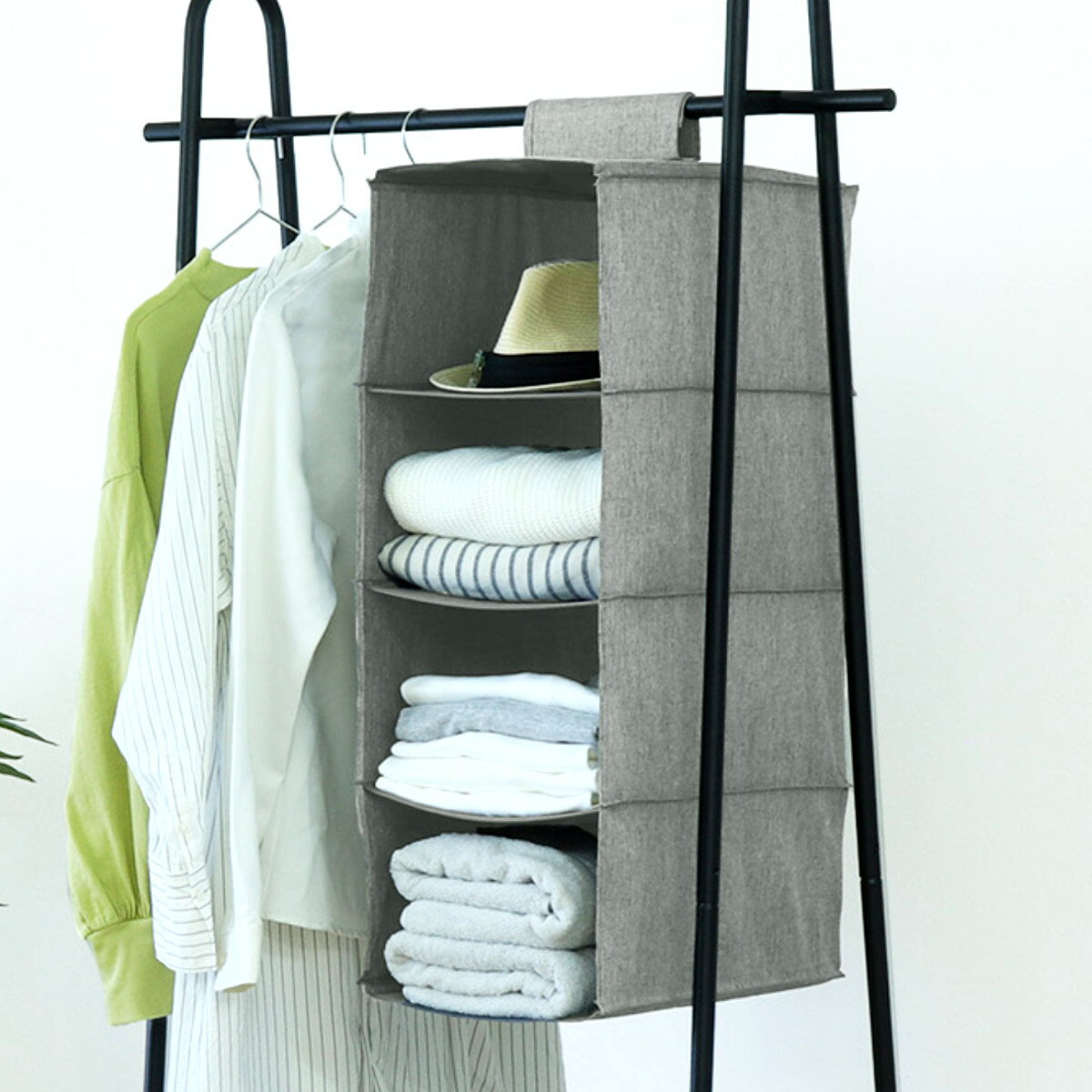 吊り下げ収納 ハンギングラック ワイド 4段 クローゼット 幅27×奥行35×高さ70cm （ 収納 衣類 衣類収納..