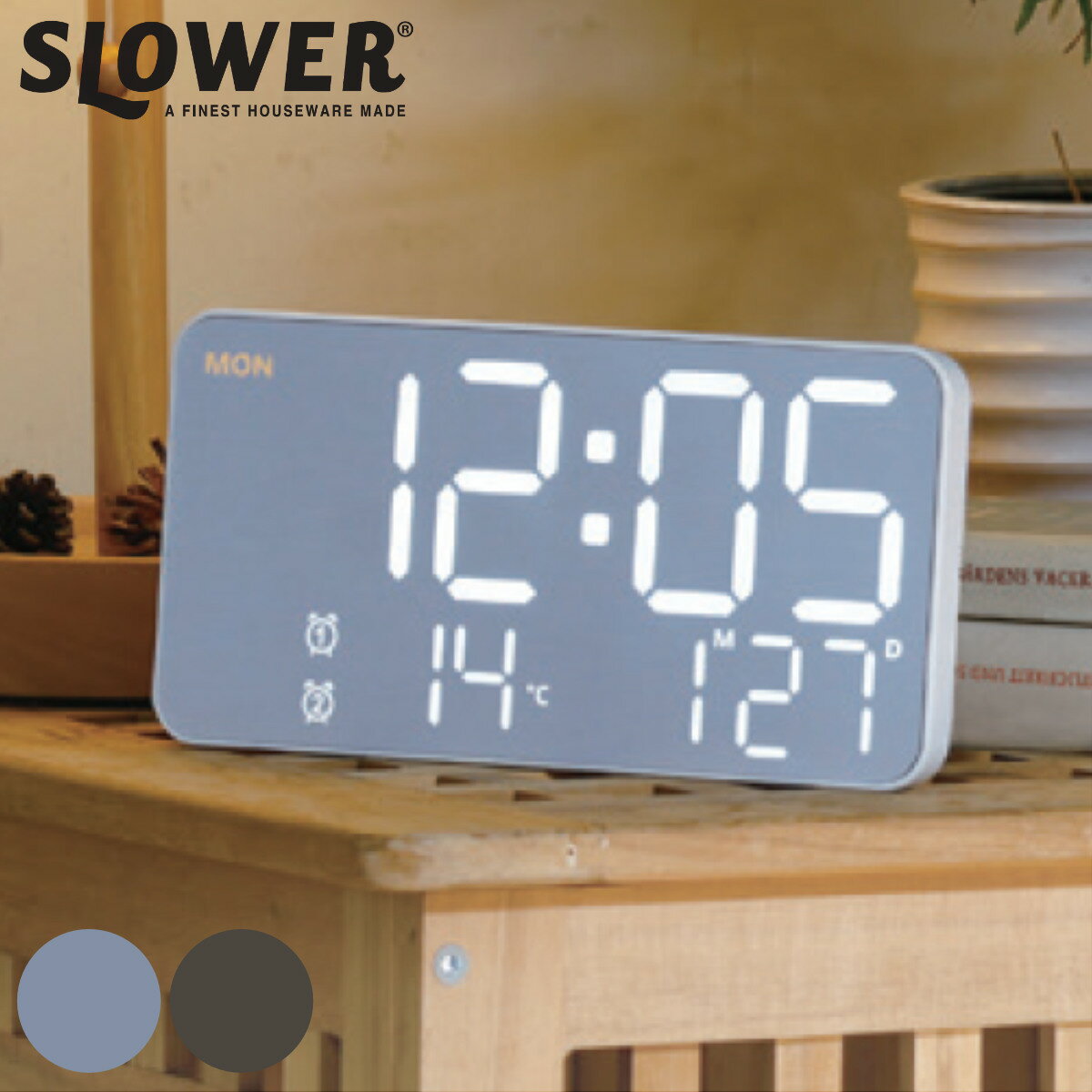 置き時計 LED デジタル時計 温度計付き 置き掛け兼用 SLOWER シエロ （ 温度計 カレンダー USB LED時計 置き 掛け アラーム スヌーズ カウントダウン 輝度調整 曜日表示 おしゃれ ）