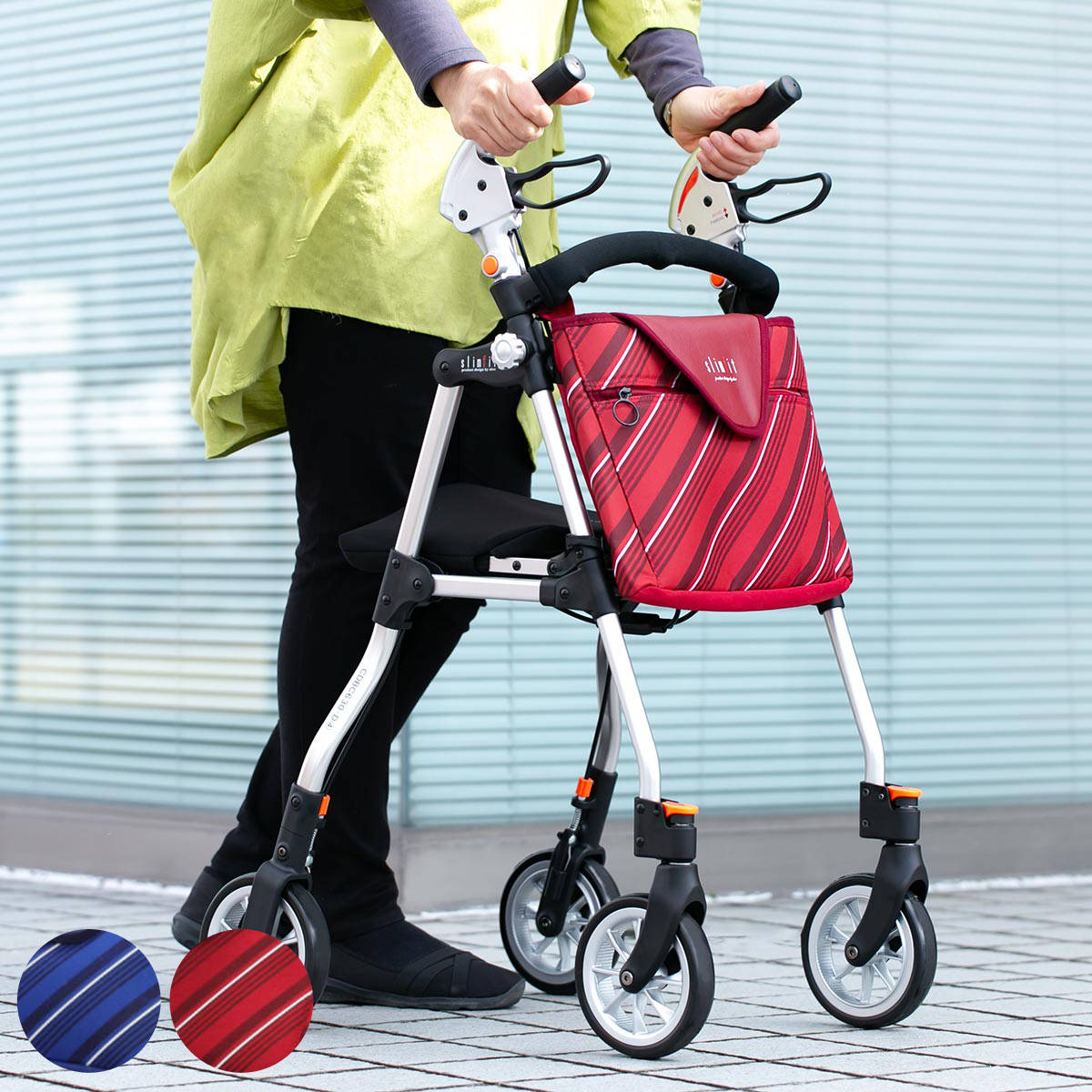 歩行車 スリムフィット スタンダードサイズ 座面付きタイプ ( 歩行器 軽量 コンパクト 介護 シルバーカー カート 折りたたみ 男女兼用 高齢者 歩行補助 シ...