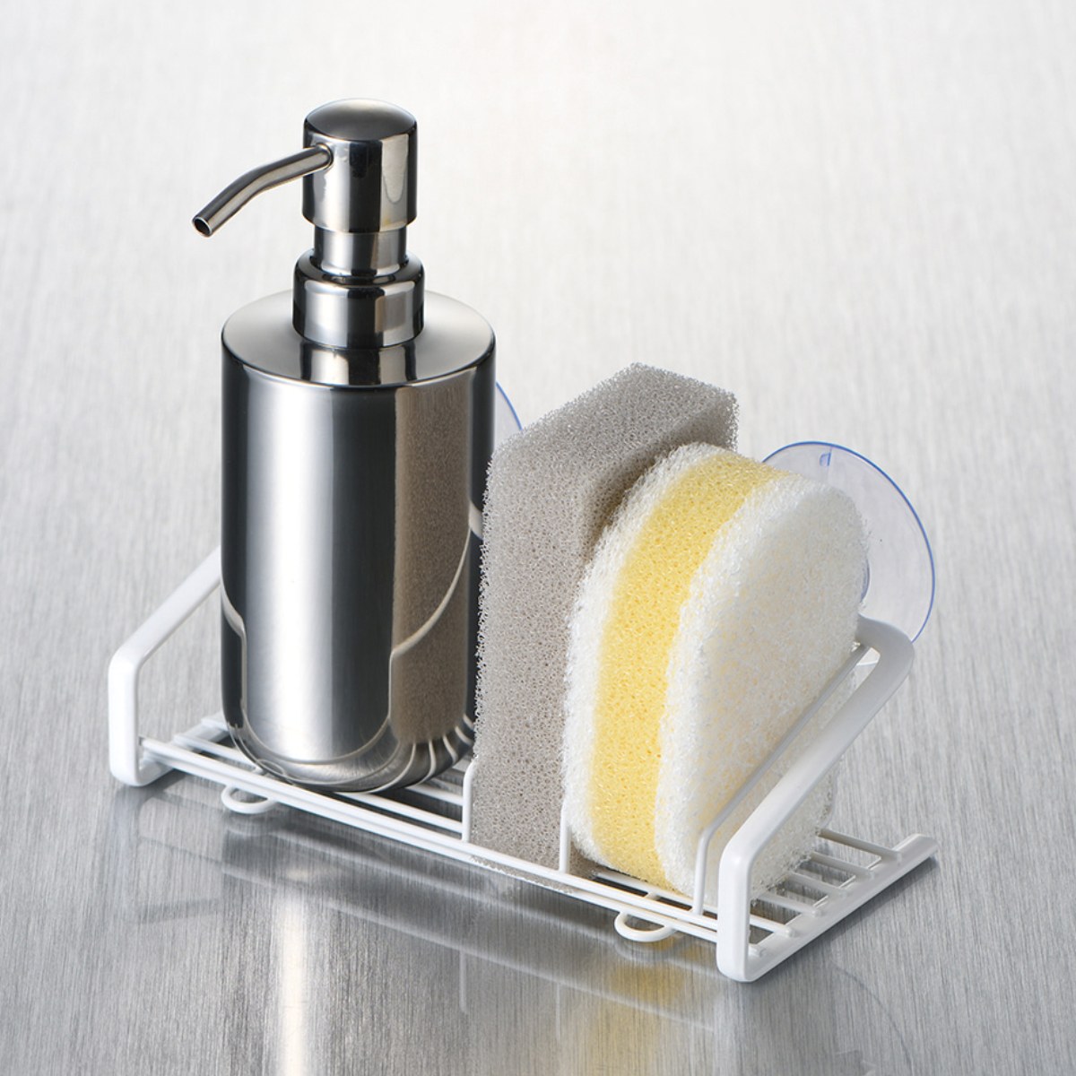 スポンジラック 吸盤付き Flowto フロウト （ スポンジホルダー スポンジ置き タワシ置き スポンジ入れ キッチン 収納 ボトルホルダー 洗剤置き タワシ入れ たわし入れ たわしホルダー スポンジ収納 ）