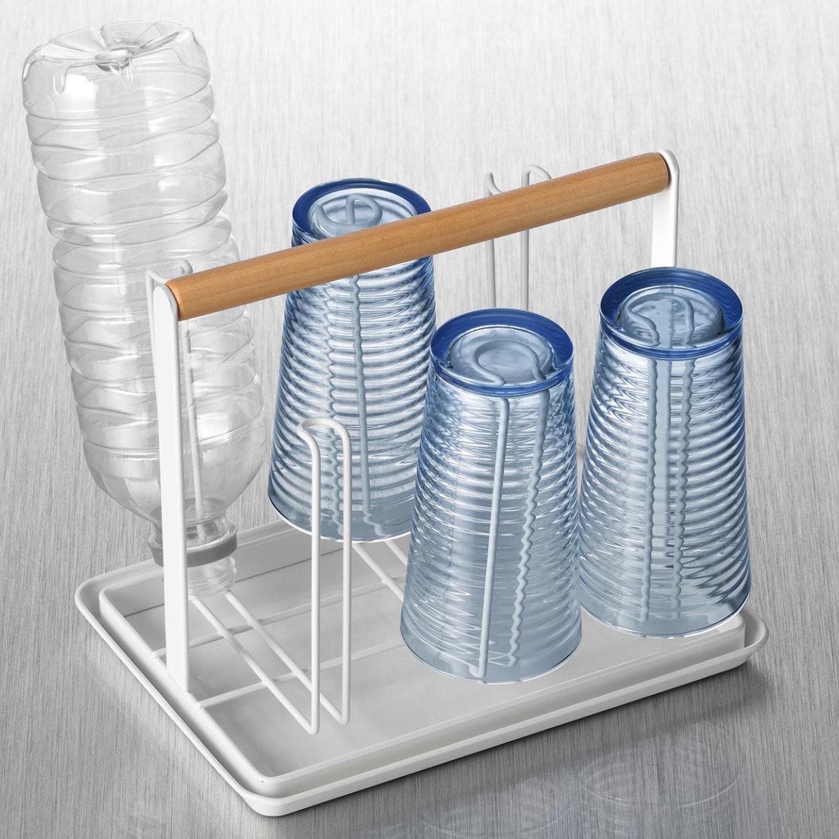 グラススタンド トレー付き Flowto （ フロウト コップスタンド グラスホルダー コップホルダー 卓上スタンド ペットボトルスタンド グラスラック グラス収納 コップ収納 食器収納 水切りスタンド 受け皿付き キッチン収納 ）