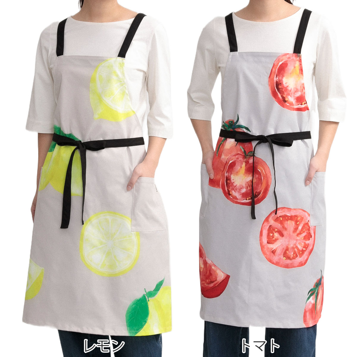 エプロン 果物 野菜 マルシェプリントエプロン COCOWALK （ ココウォーク ポケット付き キッチンエプロン 台所エプロン 大人用 レディース キッチン用品 バッククロスエプロン ノーアイロン ガーデニング DIY ）