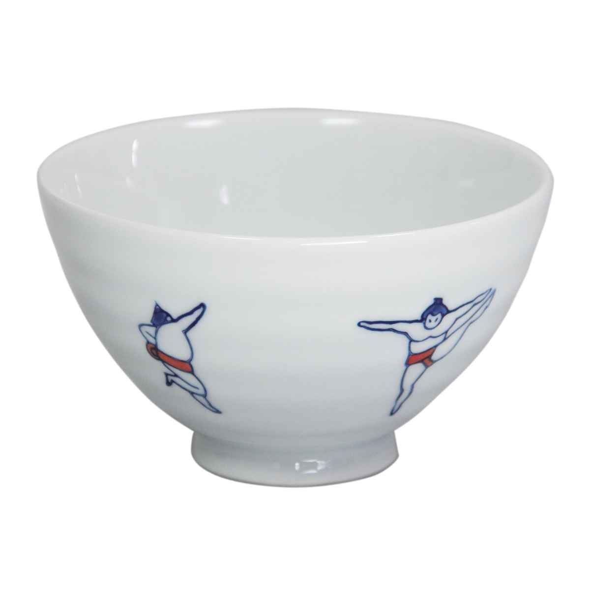 飯碗 11.5cm おすもう 藍花 磁器 波佐見焼 （ 食洗機対応 電子レンジ対応 茶碗 お茶碗 ご飯茶碗 茶わん ライスボウル 相撲 すもう イラスト 小さめ 女性 子ども ご飯 ごはん かわいい ）
