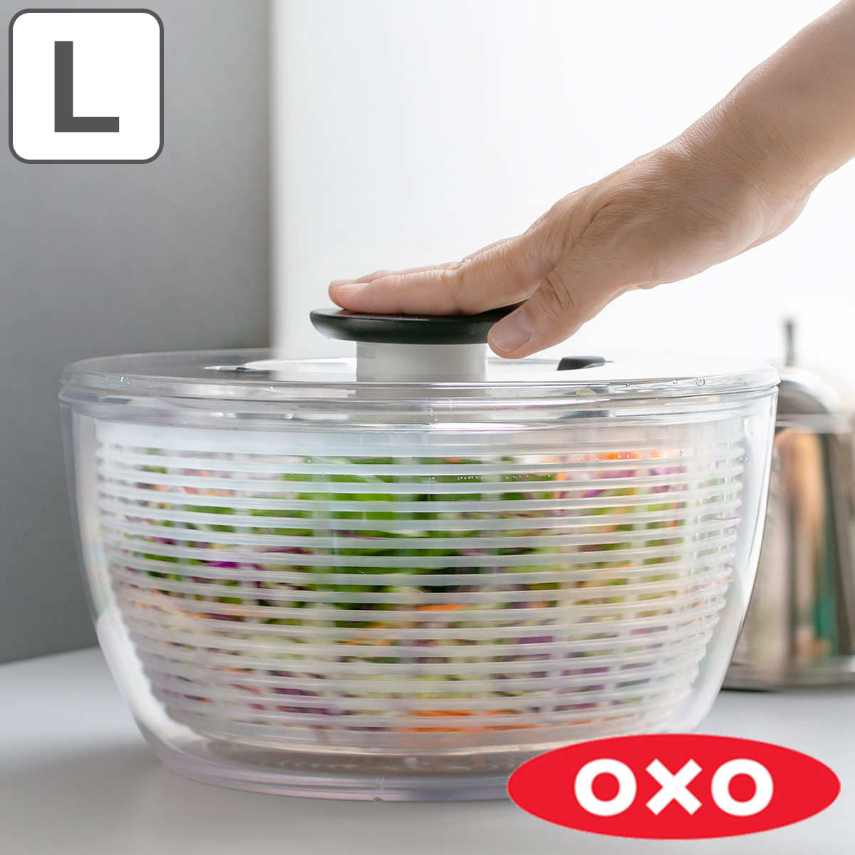 OXO　オクソー　野菜水切り器　クリア　サラダスピナー　大 （ 野菜水切り器 野菜水きり器 コランダー キッチンツール スピナー 手動 回転式 キッチン用品 下ごしらえ用品 キッチンツール ボウル コランダー ）