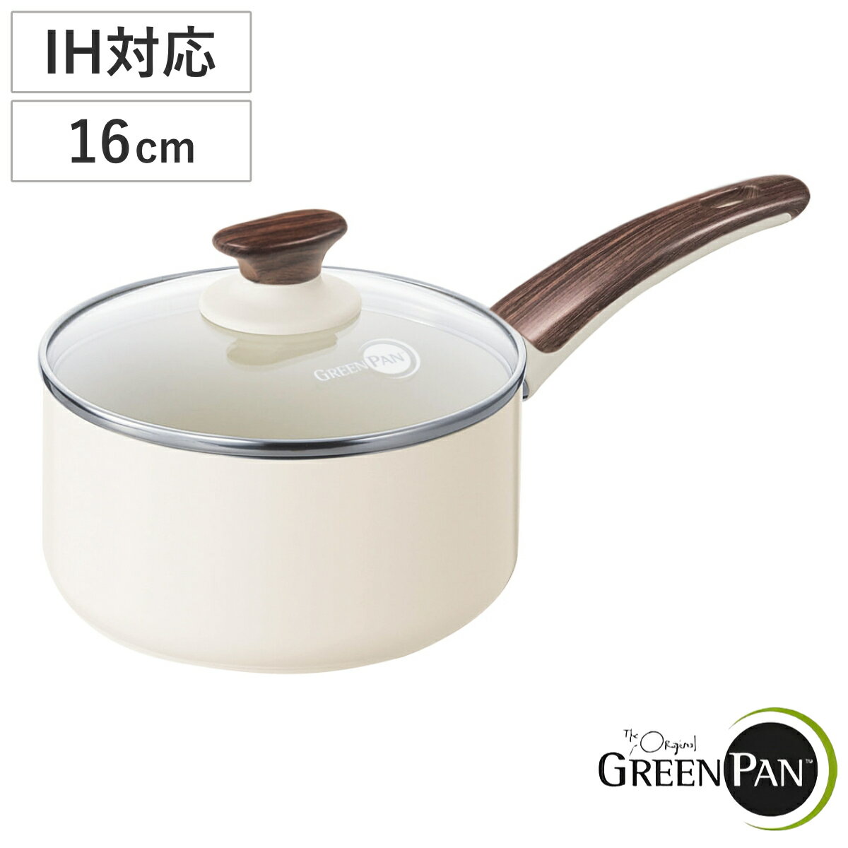 GREEN PAN グリーンパン 片手鍋 ソースパン 16cm 蓋付き WOOD-BE ウッドビー ダイヤモンド粒子配合 IH対応 （ 送料無料 ガス火 IH 対応..