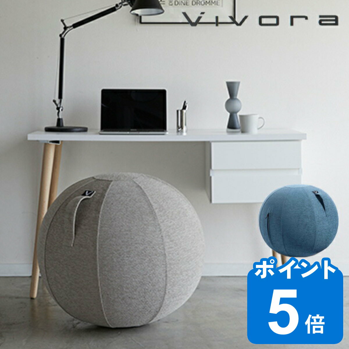 バランスボール シッティングボール ルノラ シェニール Vivora Sitting Ball Luno Chenille 65cm （ エクササイズボール ヨガボール ジムボール アンチバースト カバー付き 空気入れ付き ノンバースト ポンプ付き ）