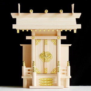 神棚 中神明 ( 送料無料 神殿 宮形 桧 檜 神具 神明造り 一社宮 袖付き 白木造り お札入れ お供え お札 御神札 新築 お正月 神札 御札立て 簡易神棚 ひのき 天然木 置き型 祀る 簡易 簡単 小型 ミニ コンパクト )
