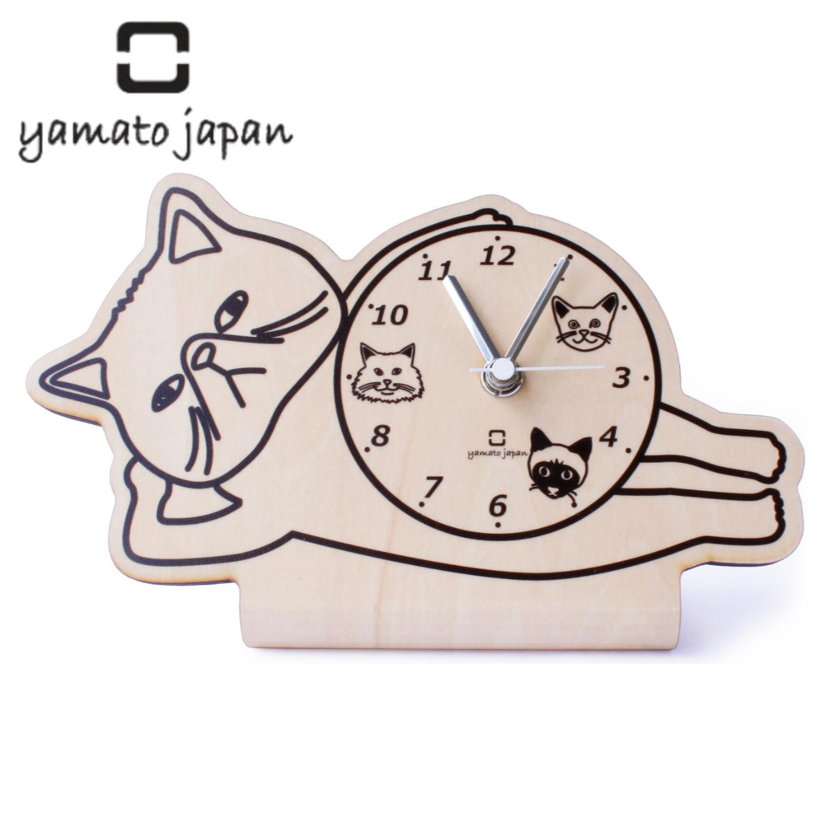 置き時計 stand clock CATS ヤマト工芸 エキゾチックショートヘア （ 時計 置時計 木製 木目調 とけい クロック アナログ ねこ おしゃれ 猫 ネコ 北欧 子ども部屋 リビング ユニーク インテリア かわいい ）
