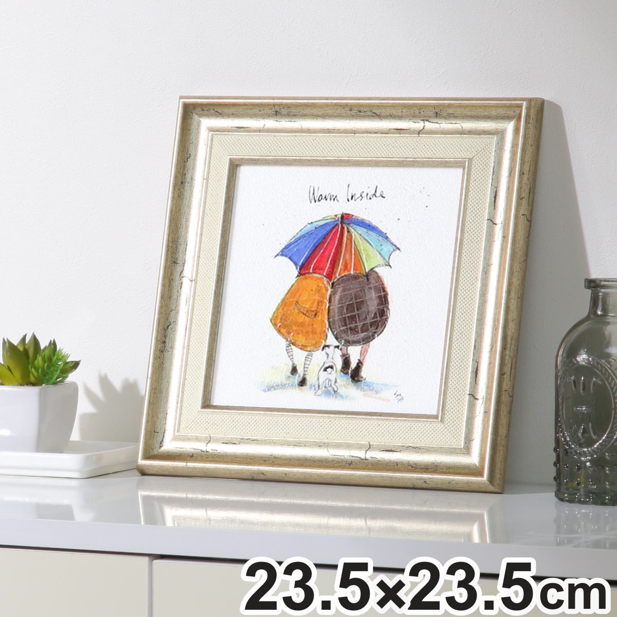 アートパネル サムトフト『あたたかい』 23.5×23.5cm （ 絵画 絵 アート インテリア 額 額入り 壁掛け 犬 動物 傘 ポスター アートフレーム アートポスター ウォールアート パネル 額付き 額縁 正方形 スクエア 壁飾り リビング ）