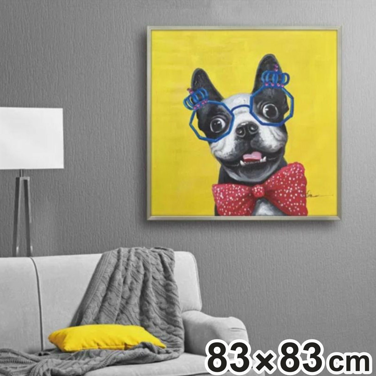 アートパネル オイルペイントアート 『コメディアン ドッグ』 83×83cm （ 絵画 絵 アート インテリア 額 額入り 壁掛け 油絵 犬 カラフル ポスター アートフレーム アートポスター ウォールアート パネル 額付き 正方形 ）