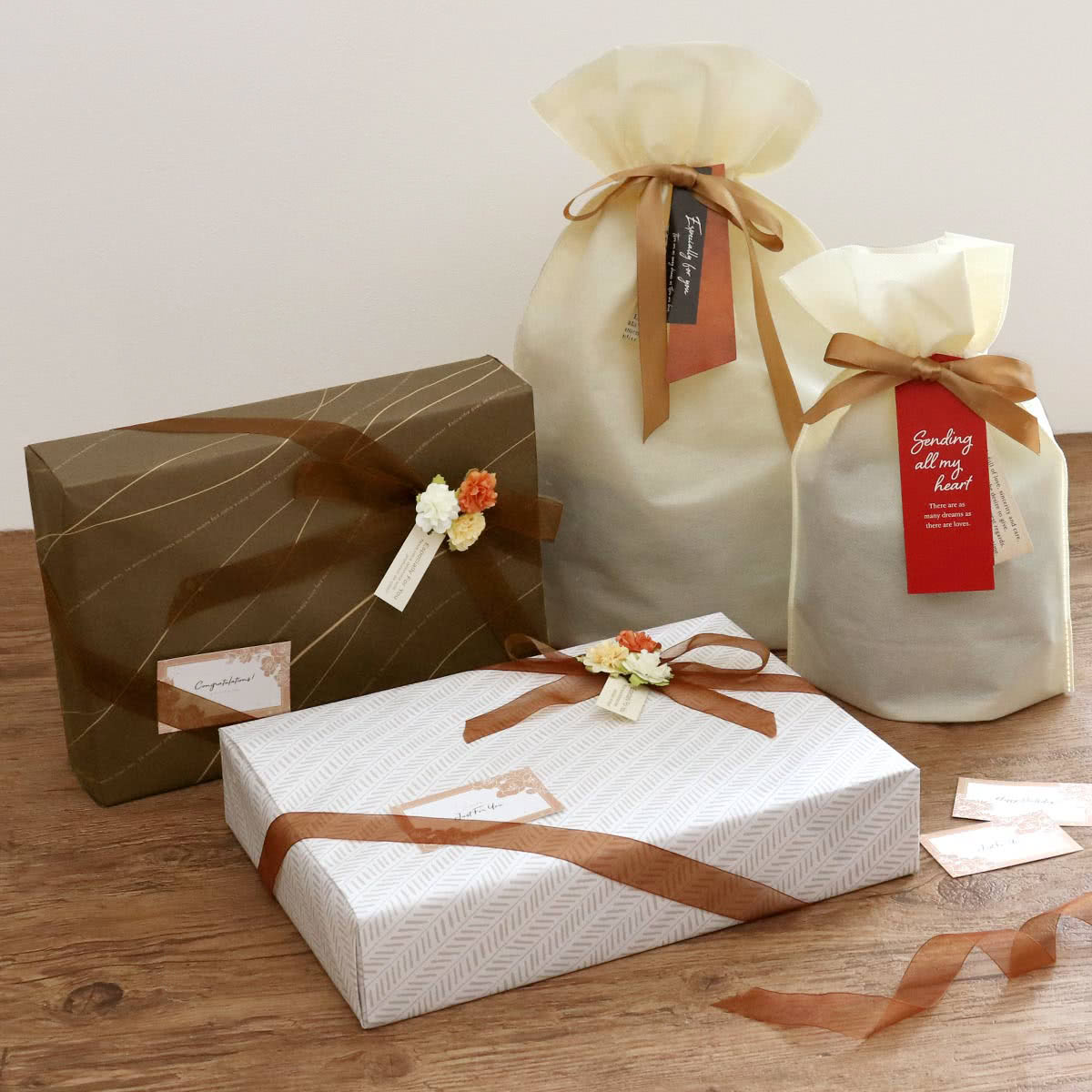 ラッピングキット ギフト 内袋付き 紙袋 包装SET ギフトラッピング 袋 wrapping プレゼント セルフラッピングキット 包装 贈り物 ラッピングセット 不織布 リボン付き 誕生日 バースデー 包む セルフ