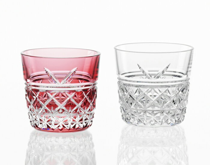カガミクリスタル KAGAMI CRYSTAL TPS736-2948-AC 江戸切子 紅白ペア冷酒杯 120cc ＜結＞ 木箱入り ラッピング・メッセージカード無料のサムネイル