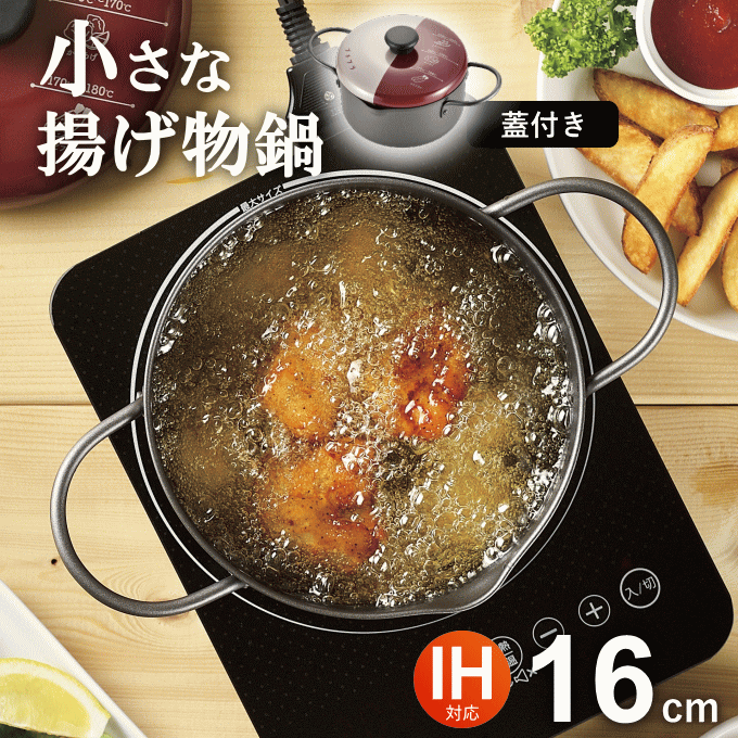 天ぷら鍋 フタ付き ミニ天ぷら ミニ揚げ物鍋 丸型 16cm 日本製 ステンレス ih対応 IH対応[ガス火もOK] PF-002 揚げ鍋 揚げ物 鍋 なべ 調理器具 天ぷら 串揚げ お弁当用 ミニ 少量 小型 1人用 2人用 鉄 鉄製 オール熱源対応 コンパクト