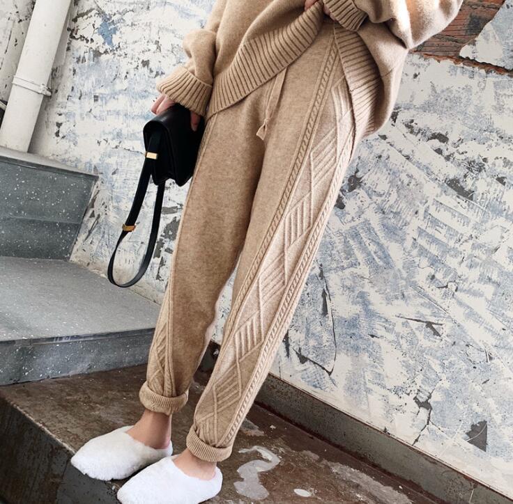 ニットパンツ レディース 秋冬 ケーブル編みニット テーパードパンツ ニットパンツ トレンド イチオシ ..