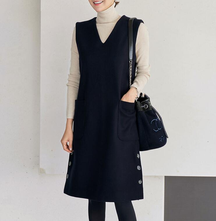 ワンピース 秋 冬 ジャンパースカート Vネック ジャンパースカート 秋 冬 ノースリーブワンピース 重ね..