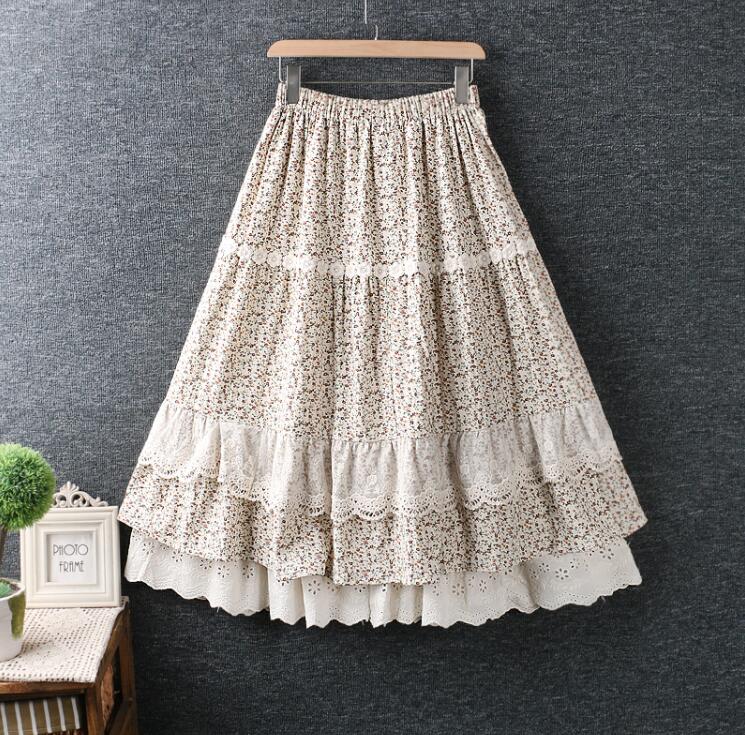 レーススカート 花柄スカート 森ガール ペチコート ぺチスカート ロング フリル フリル付き コットン インナー ゆったり ナチュラル 綿 透け防止 透けない